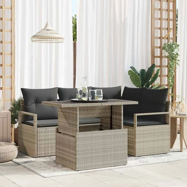Ensemble de canapé de jardin 5 pcs Gris clair polyrotin