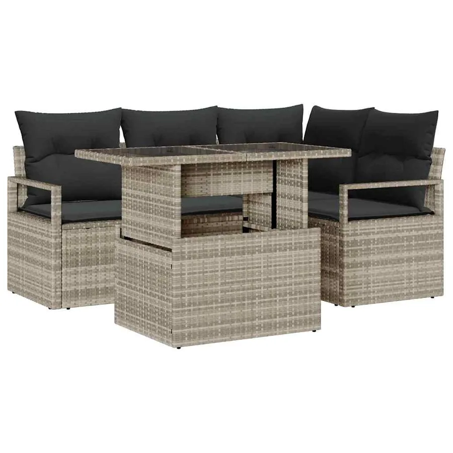Ensemble de canapé de jardin 5 pcs Gris clair polyrotin - 2
