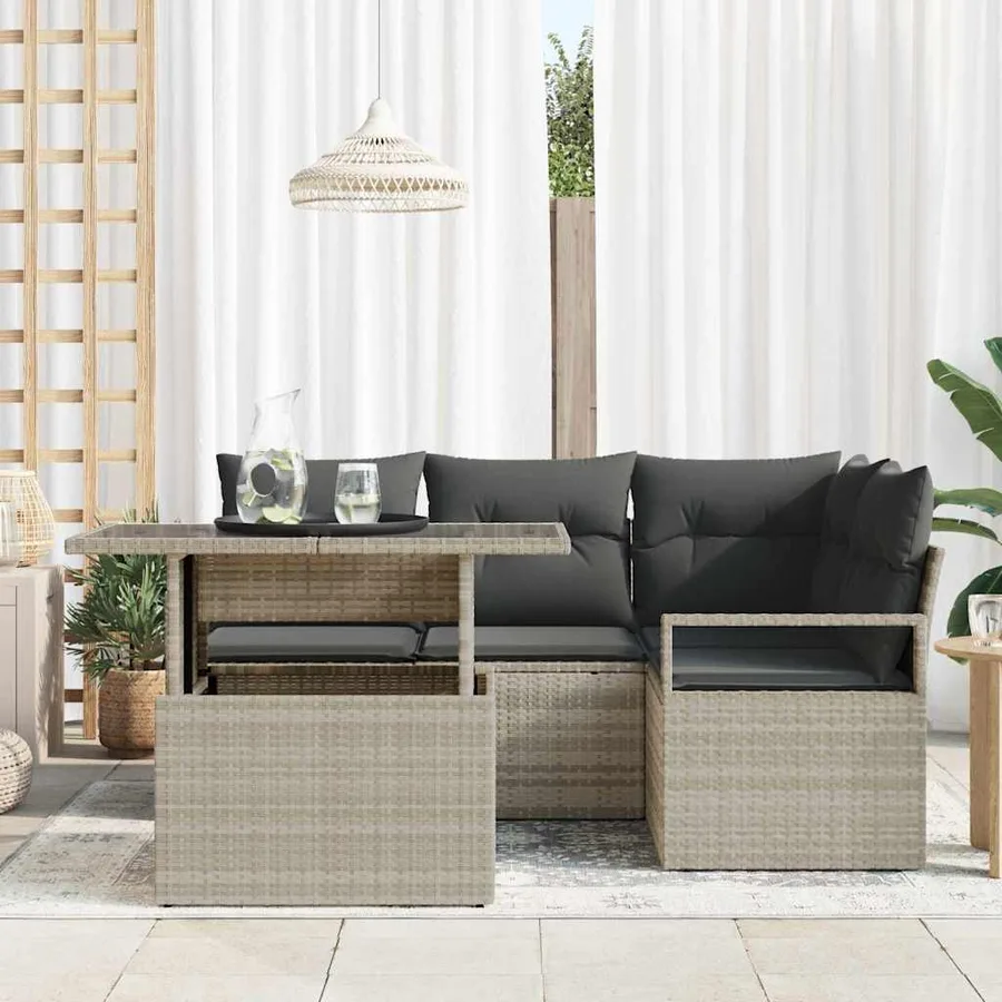 Ensemble de canapé de jardin 5 pcs Gris clair polyrotin - 3