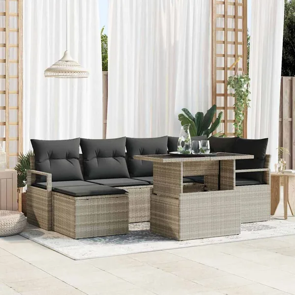 Ensemble de canapé de jardin avec coussin 7 pcs Gris clair