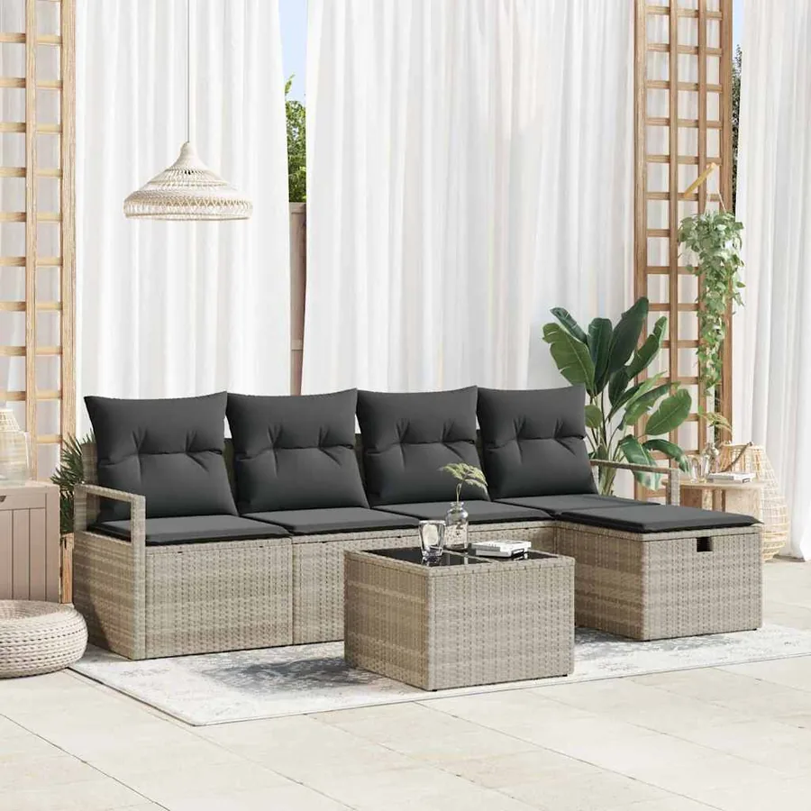 Ensemble de Canapés avec coussin 6 pcs Gris clair polyrotin