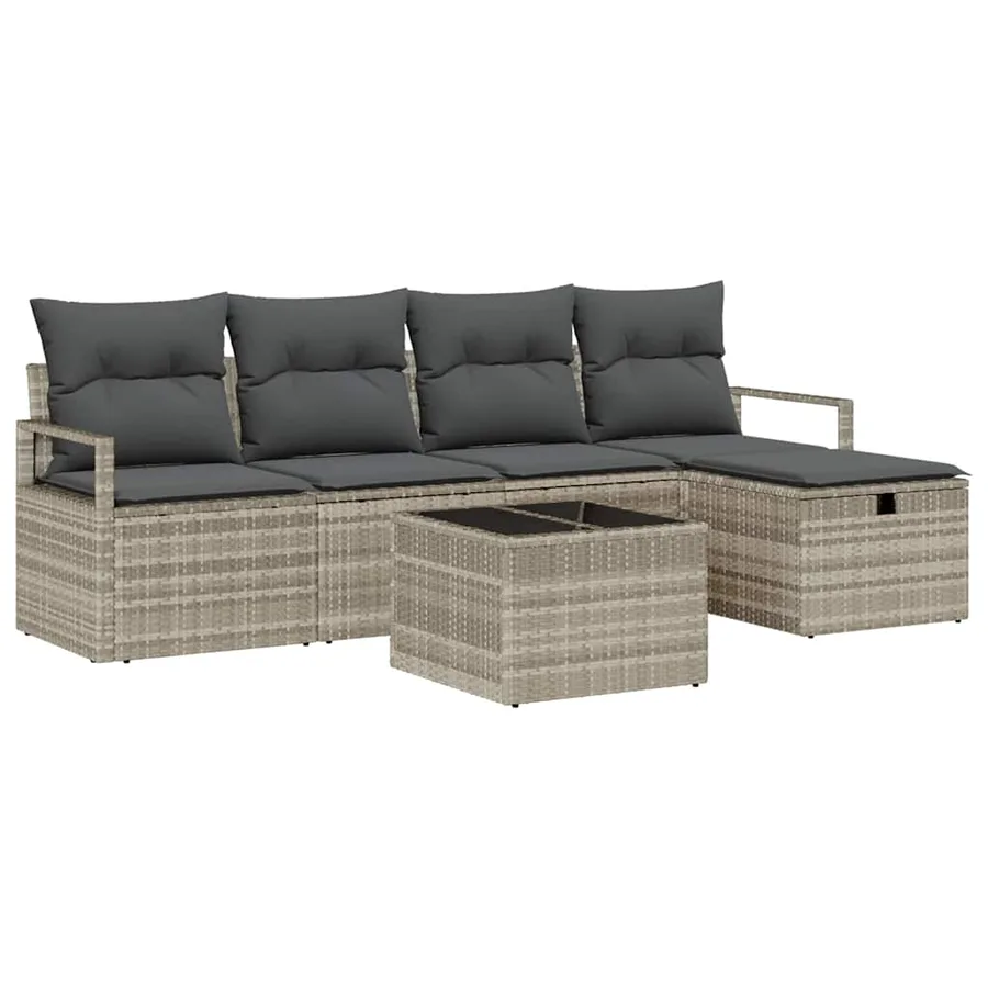 Ensemble de Canapés avec coussin 6 pcs Gris clair polyrotin - 2