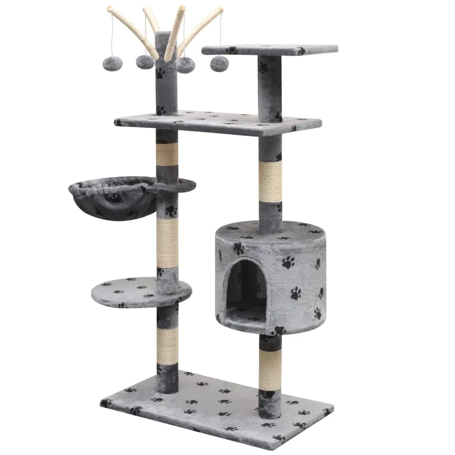 Arbre à chat et griffoir Sisal 125 cm Empreintes de pattes Gris - 2