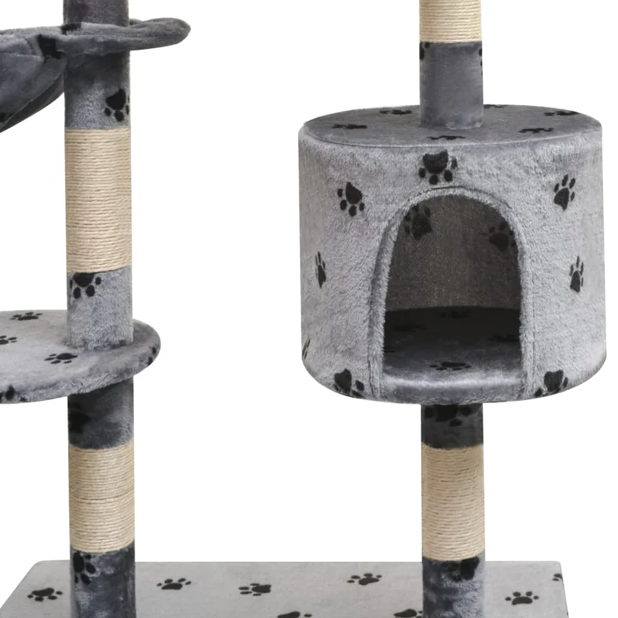 Arbre à chat et griffoir Sisal 125 cm Empreintes de pattes Gris - 3