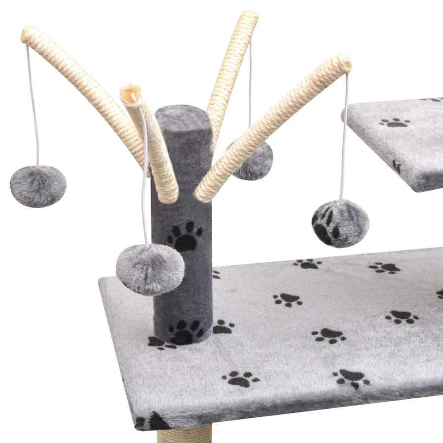 Arbre à chat et griffoir Sisal 125 cm Empreintes de pattes Gris - 4