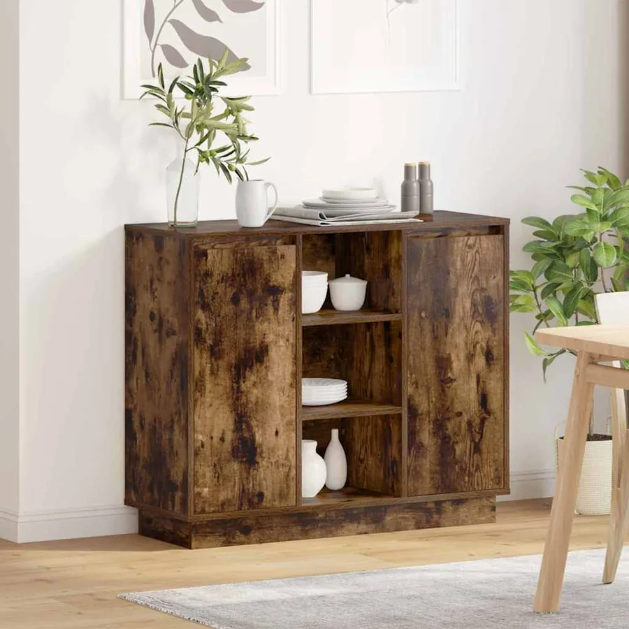 Buffet LED Chêne fumé 90 x 32 x 75 cm Bois d'ingénierie