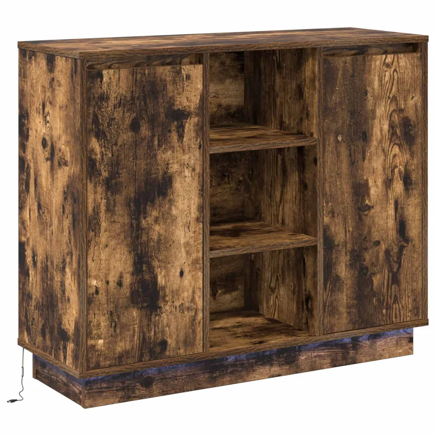 Buffet LED Chêne fumé 90 x 32 x 75 cm Bois d'ingénierie - 2