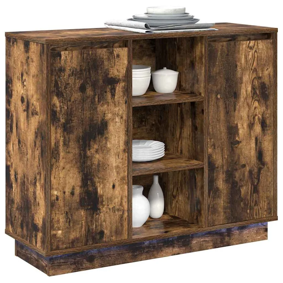Buffet LED Chêne fumé 90 x 32 x 75 cm Bois d'ingénierie - 3