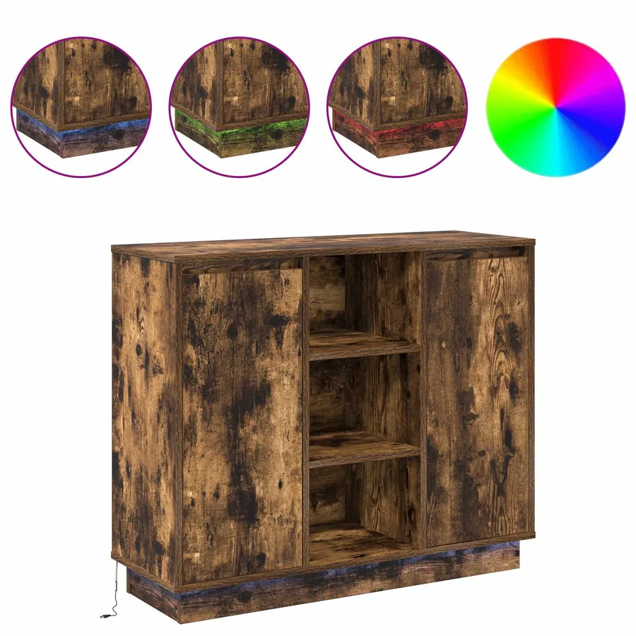Buffet LED Chêne fumé 90 x 32 x 75 cm Bois d'ingénierie - 4