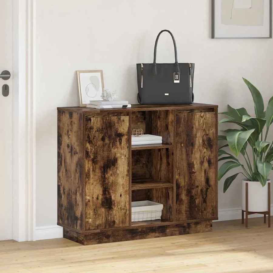 Buffet LED Chêne fumé 90 x 32 x 75 cm Bois d'ingénierie - 5