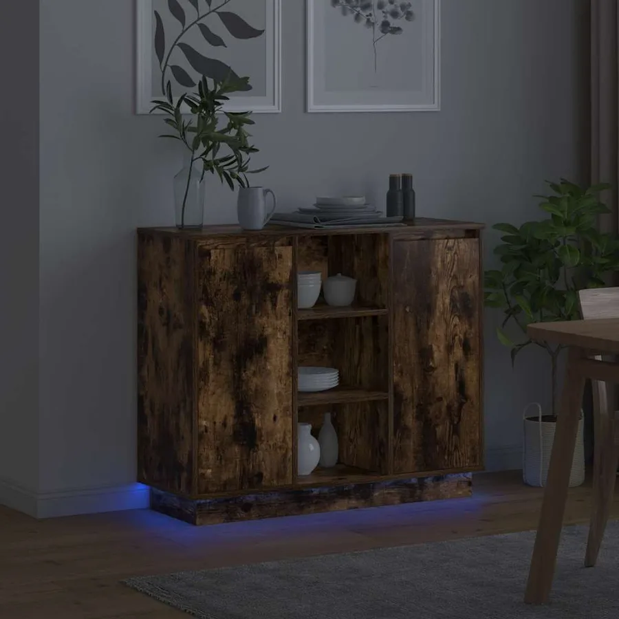 Buffet LED Chêne fumé 90 x 32 x 75 cm Bois d'ingénierie - 6