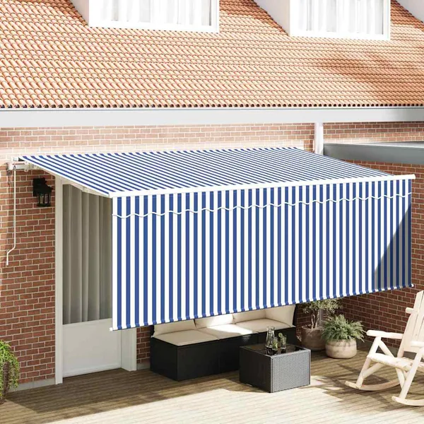 Auvent Rétractable Rayé Bleu 350 x 200 cm tissu
