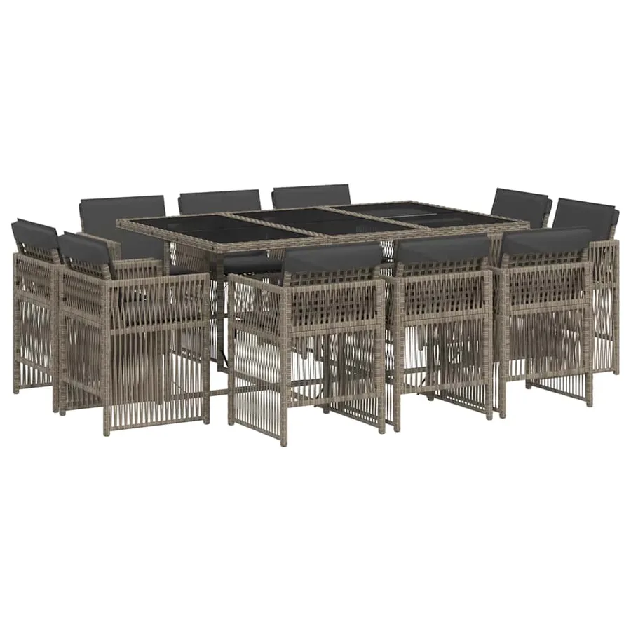 Ensemble à manger de jardin 11pcs avec coussins gris poly rotin - 2
