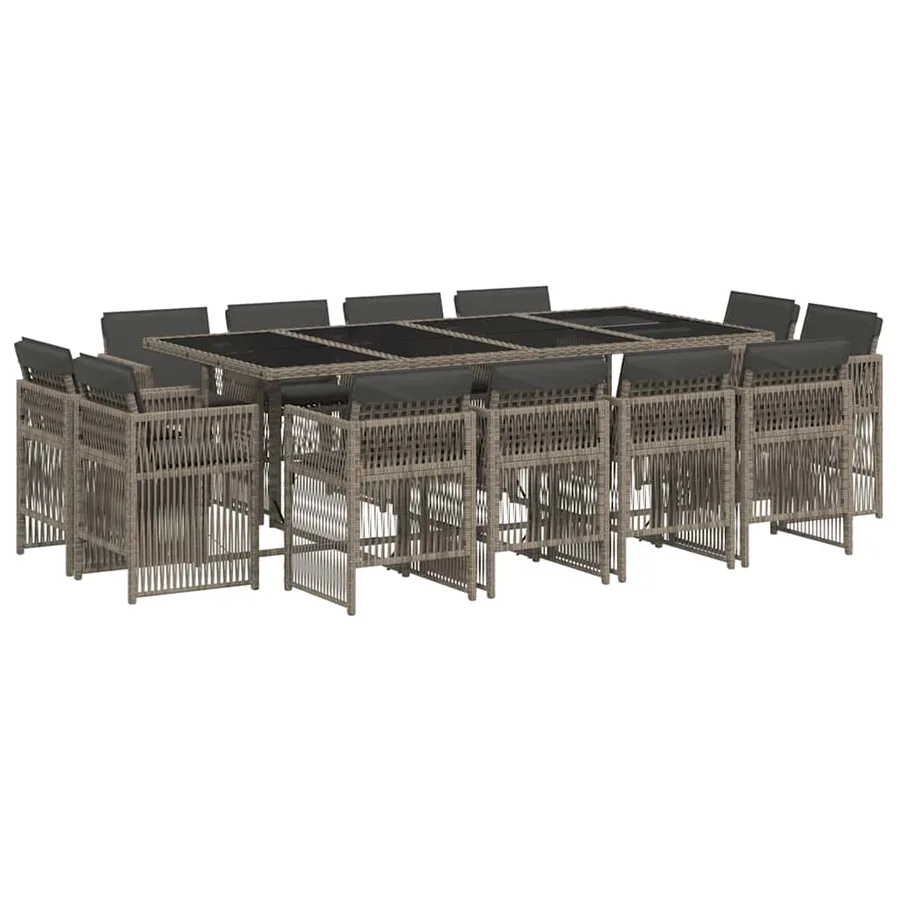 Ensemble à manger de jardin coussins 13 pcs gris résine tressée - 2