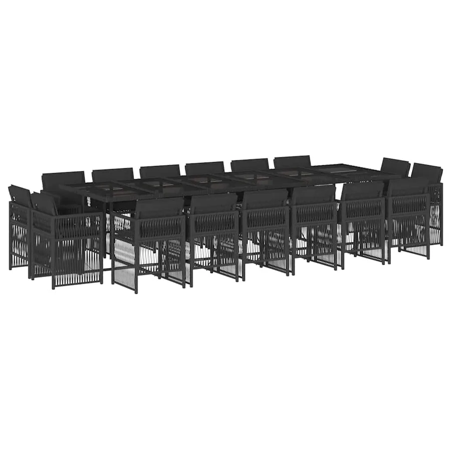 Ensemble à manger de jardin 17 pcs coussins noir résine tressée - 2