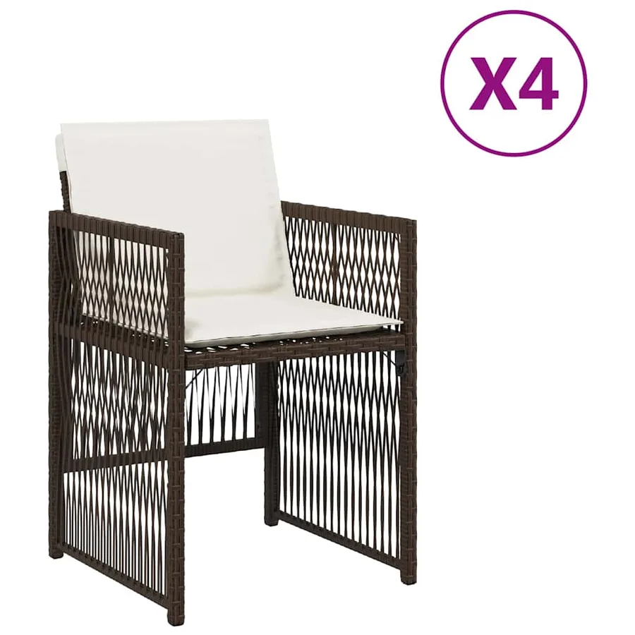 Chaises de jardin avec coussins lot de 4 marron résine tressée - 2