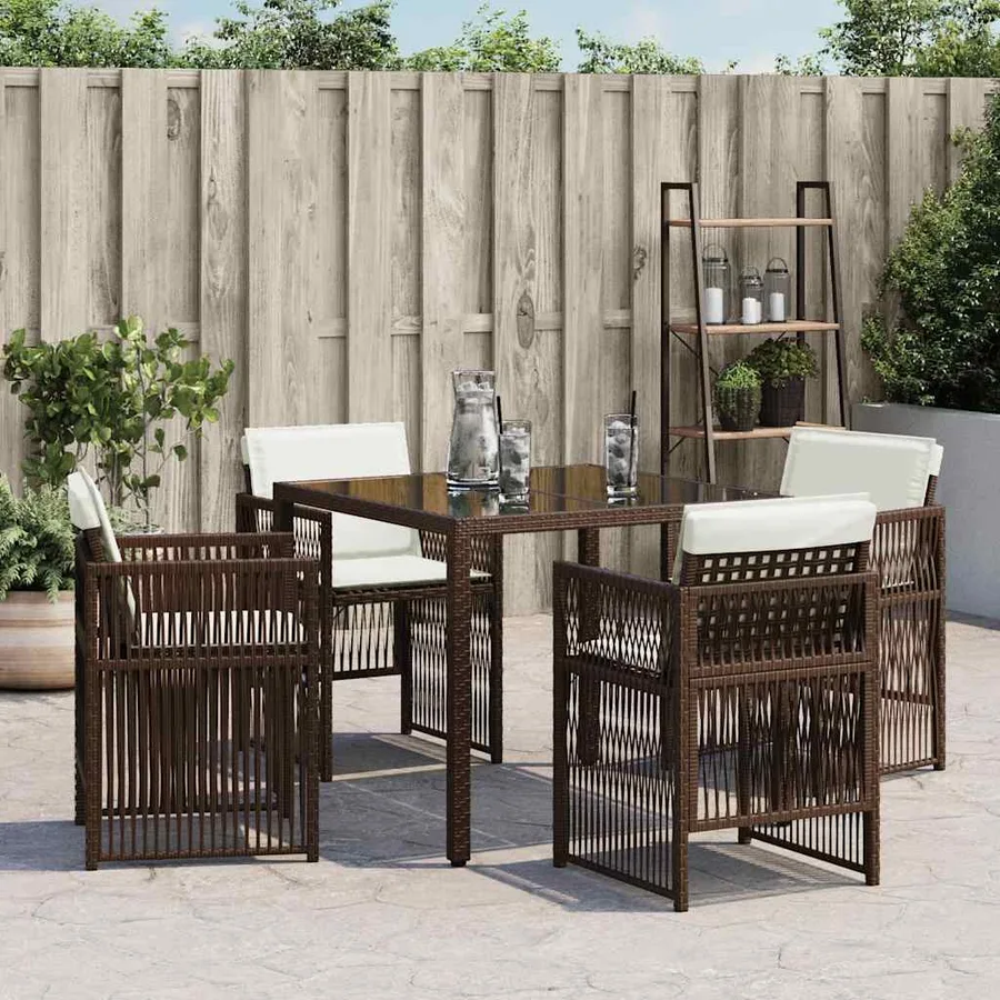 Chaises de jardin avec coussins lot de 4 marron résine tressée - 3
