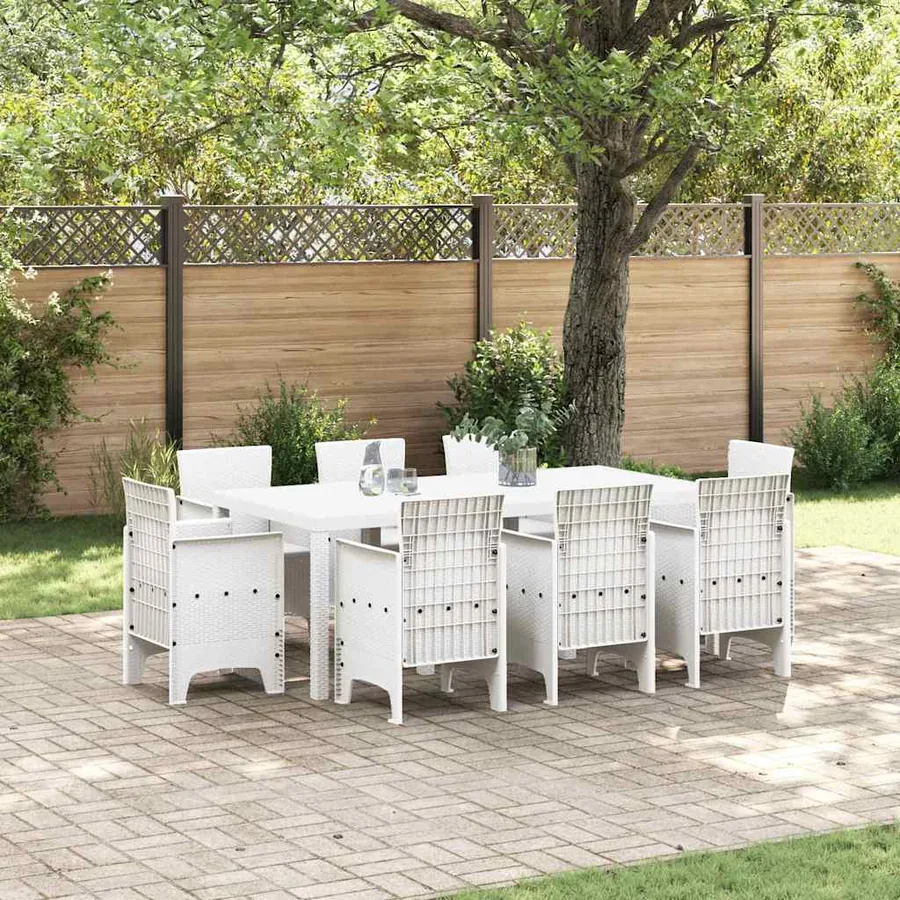 Ensemble de salle à manger pour jardin 9 pcs Blanc
