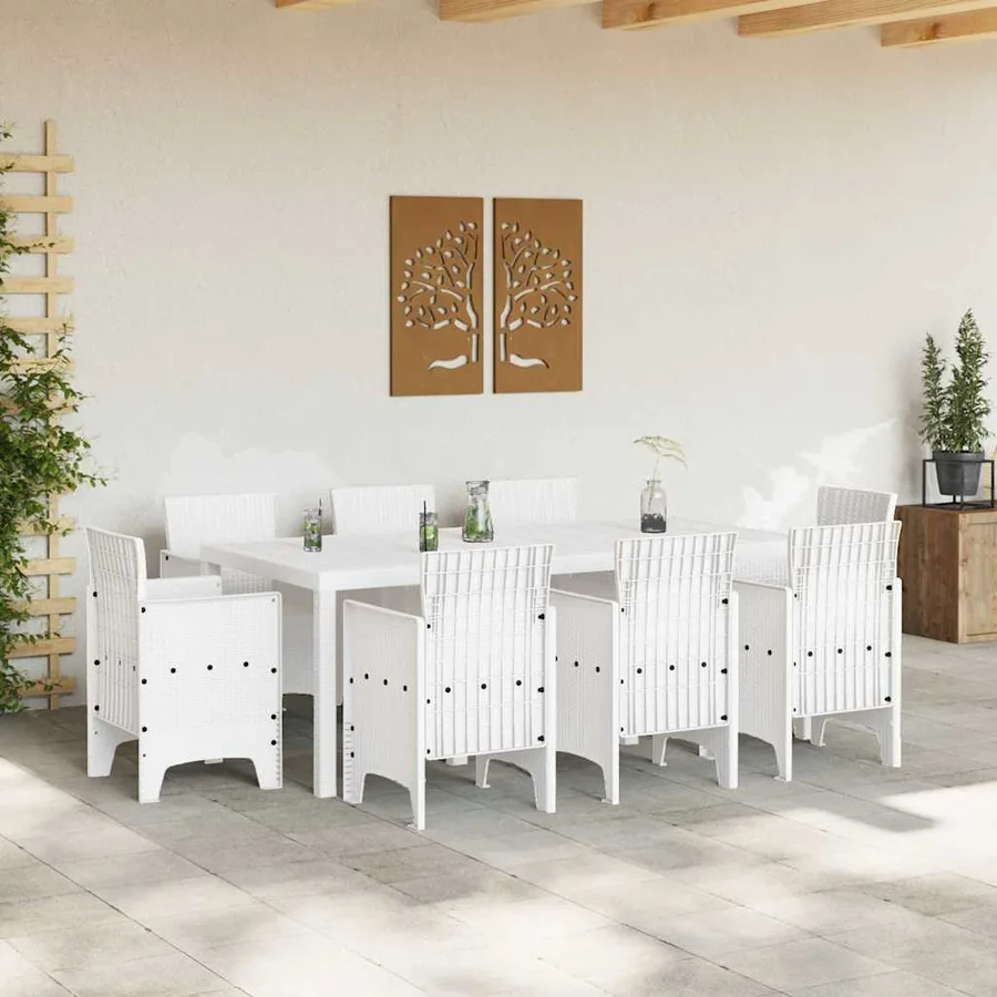 Ensemble de salle à manger pour jardin 9 pcs Blanc - 3