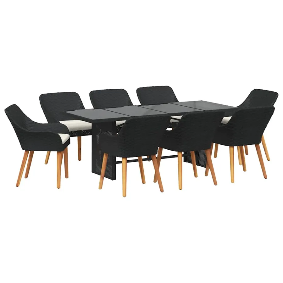 Ensemble de salle à manger pour jardin 9 pcs Noir polyrotin - 2