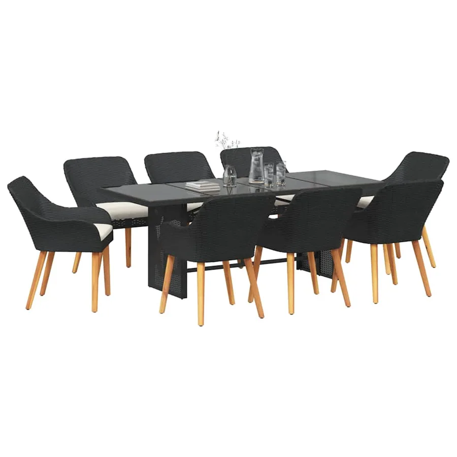 Ensemble de salle à manger pour jardin 9 pcs Noir polyrotin - 3