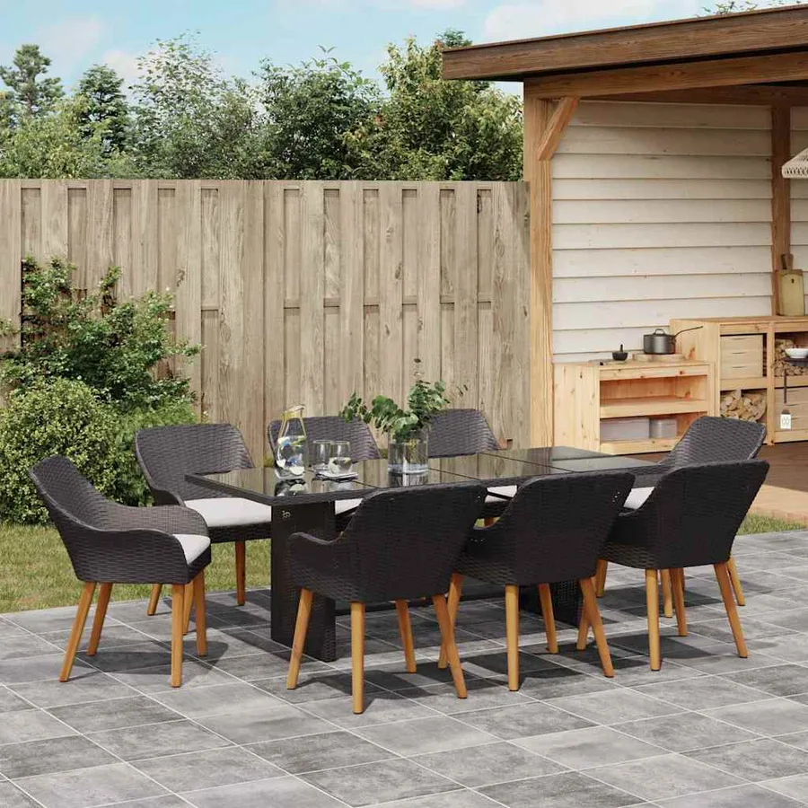 Ensemble de salle à manger pour jardin 9 pcs Noir polyrotin - 4