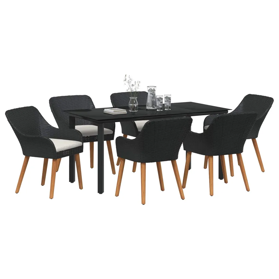 Ensemble de salle à manger pour jardin 7 pcs Noir polyrotin - 2