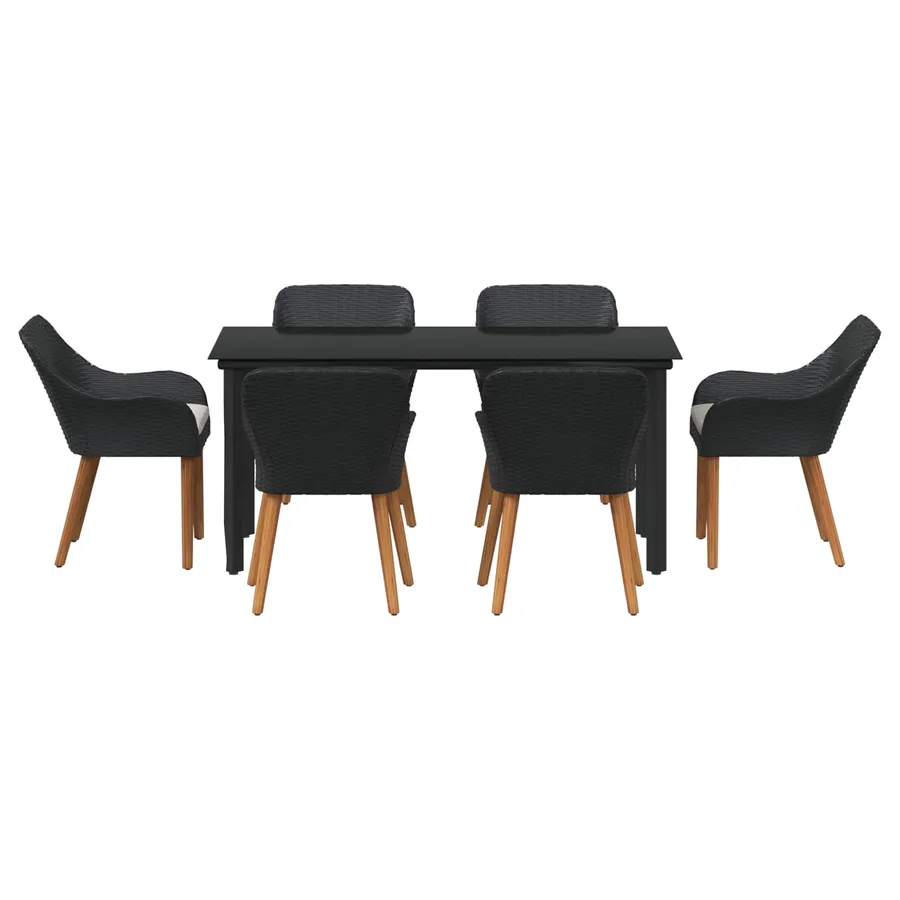 Ensemble de salle à manger pour jardin 7 pcs Noir polyrotin - 3