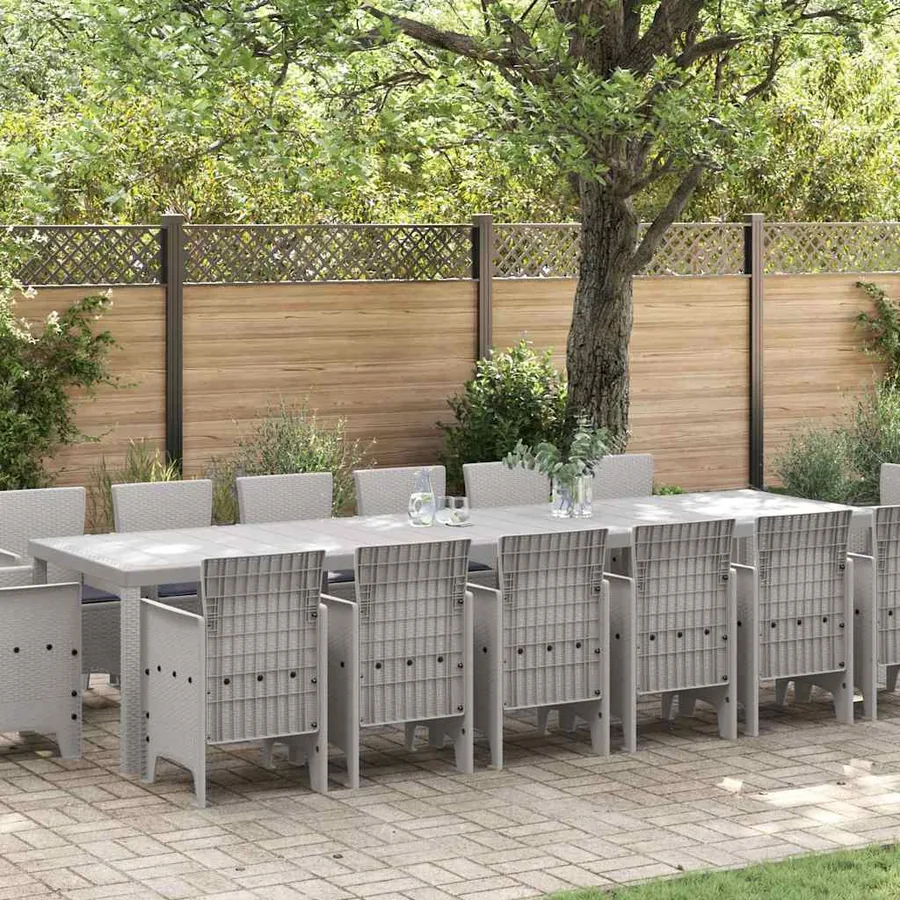 Ensemble de salle à manger pour jardin 15 pcs Gris clair