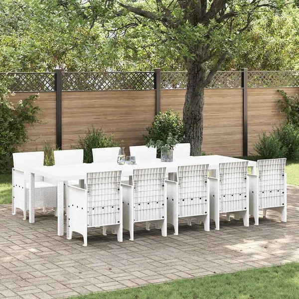 Ensemble de salle à manger pour jardin 11 pcs Blanc