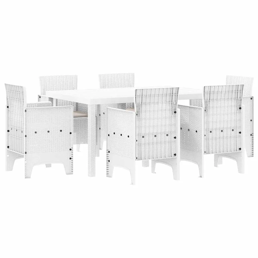Ensemble de salle à manger pour jardin 7 pcs Blanc Rattan Polt - 2