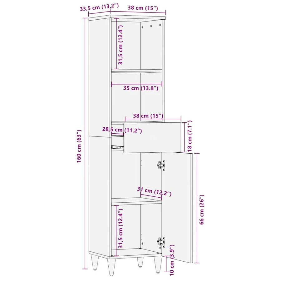 Buffet Marron 38 x 33,5 x 160 cm Bois de mangue massif - 13