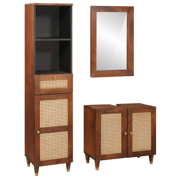 Cabinet de salle de bain avec tiroir 3 pcs Marron et Noir
