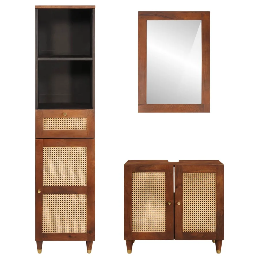Cabinet de salle de bain avec tiroir 3 pcs Marron et Noir - 6