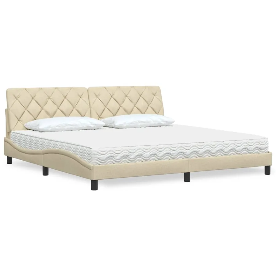 Lit avec matelas crème 200x200 cm tissu