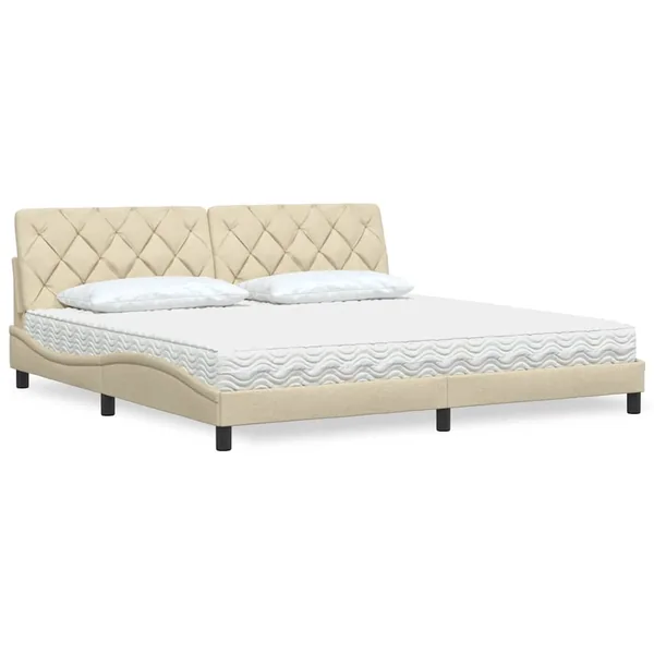 Lit avec matelas crème 200x200 cm tissu