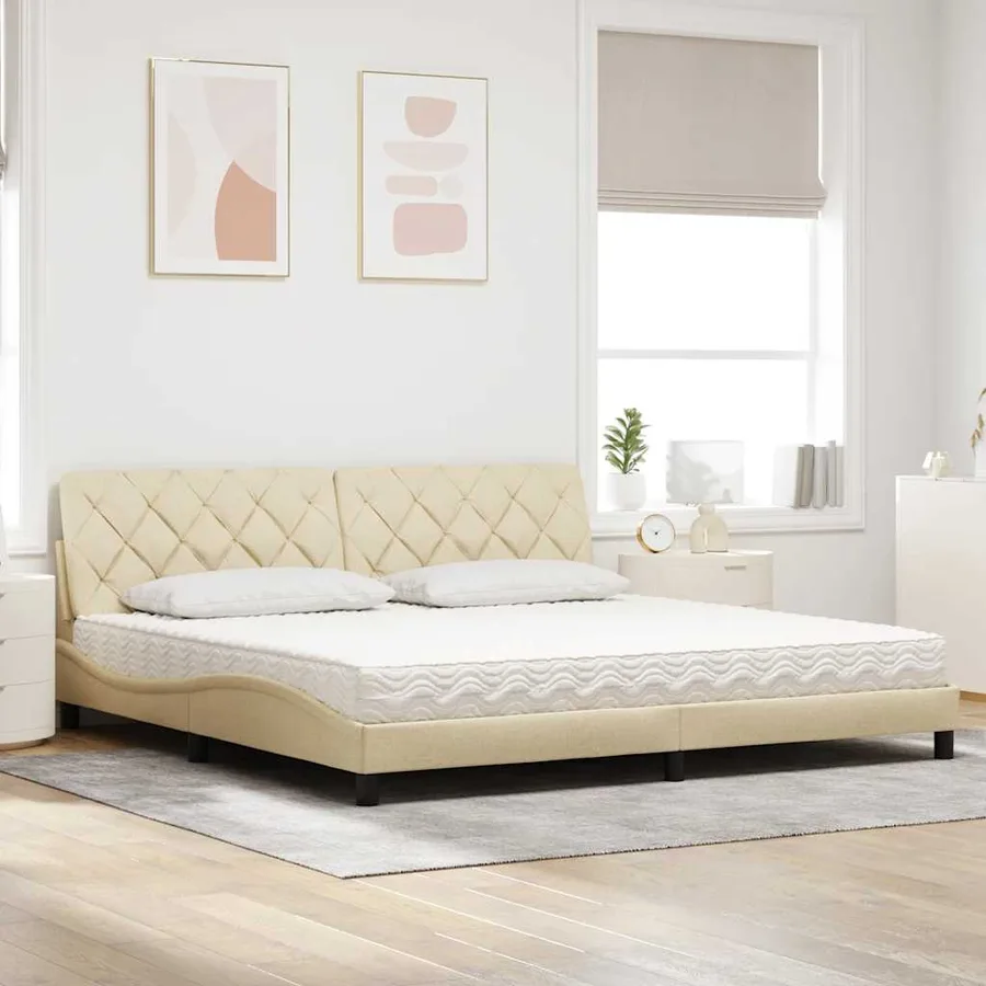 Lit avec matelas crème 200x200 cm tissu - 3