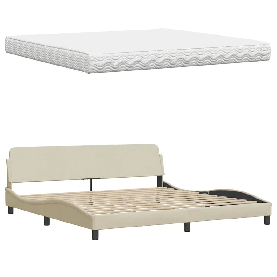 Lit avec matelas crème 200x200 cm tissu - 8