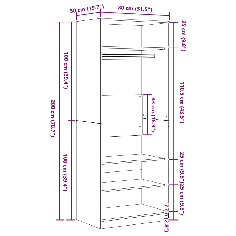 Armoire Chêne artisanal 80 x 50 x 200 cm Bois d'ingénierie - 7