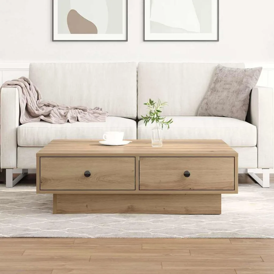 Table basse Chêne artisanal 90 x 90 x 28 cm Bois d'ingénierie