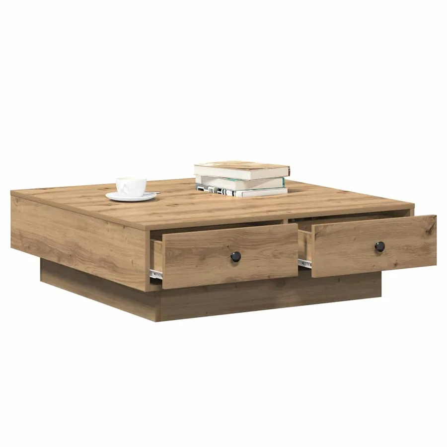 Table basse Chêne artisanal 90 x 90 x 28 cm Bois d'ingénierie - 3