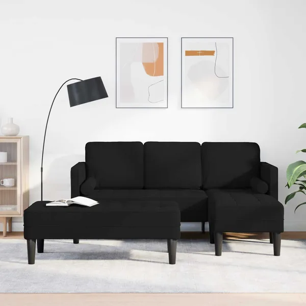 Ensemble de Canapés avec coussin 2 pcs Noir Polyester