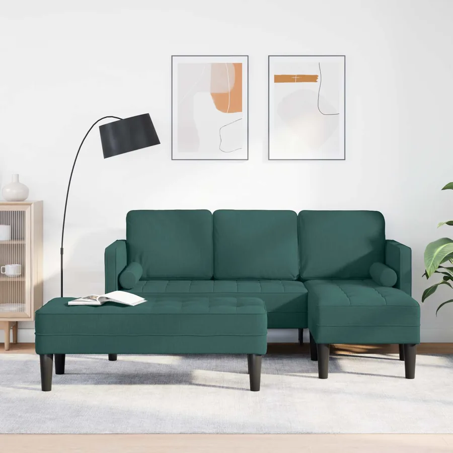 Ensemble de Canapés avec coussin 2 pcs Vert foncé Polyester