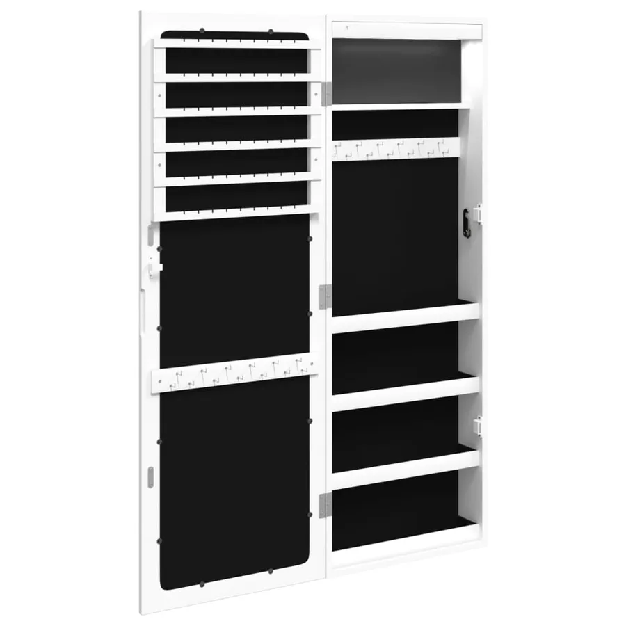 Armoire à bijoux avec miroir et éclairage LED mural blanc - 7