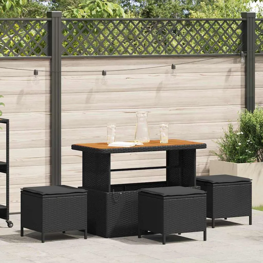 Ensemble de salle à manger pour jardin Noir polyrotin