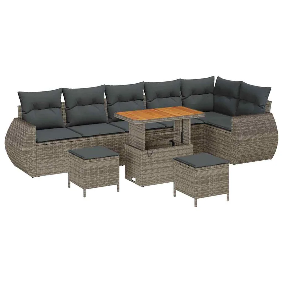 Ensemble de canapé de jardin 9 pcs Gris Poly Rattan - 2