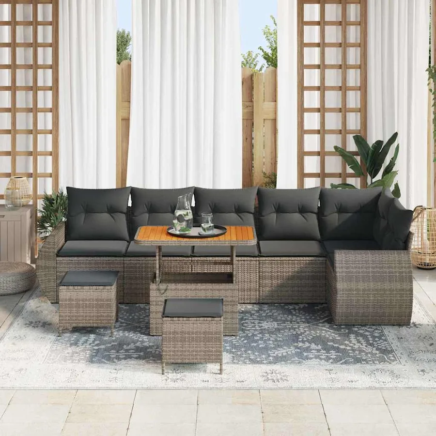 Ensemble de canapé de jardin 9 pcs Gris Poly Rattan - 3