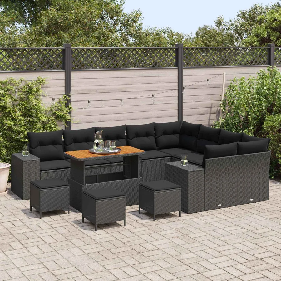 Ensemble de canapé de jardin avec coussin 13 pcs Noir - 3
