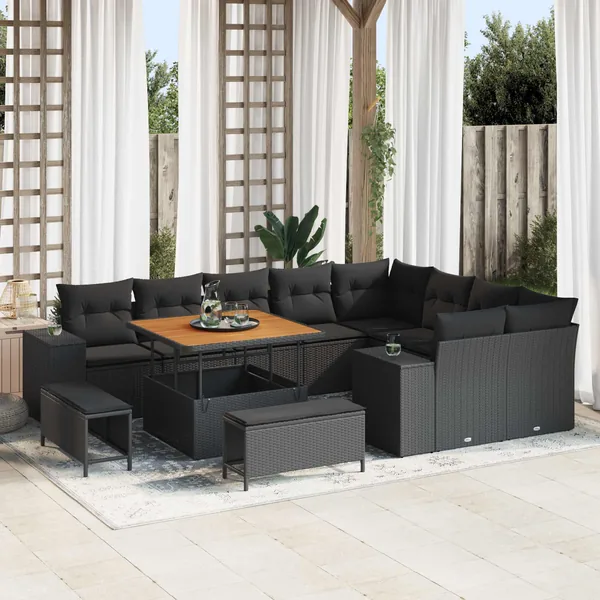 Ensemble de canapé de jardin avec coussin 12 pcs Noir