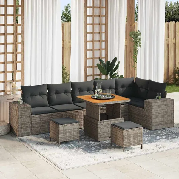 Ensemble de canapé de jardin avec coussin 9 pcs Gris polyrotin